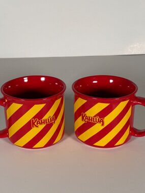 Kahlua Red Yellow Striped Ceramic Coffee Mug Set Of 2